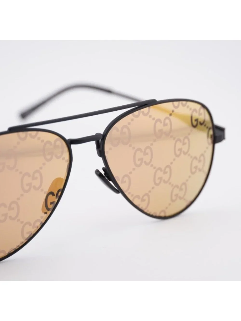 Gucci GG1874S 005 Sunglasses Black Aviator Frame, Orange Mirror with GG Pattern